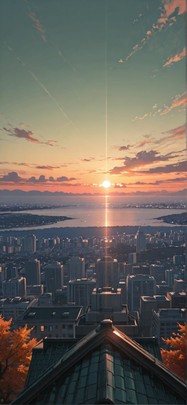 Horizon Green Sunset Sky Autumn mobile wallpaper / スマホ壁紙