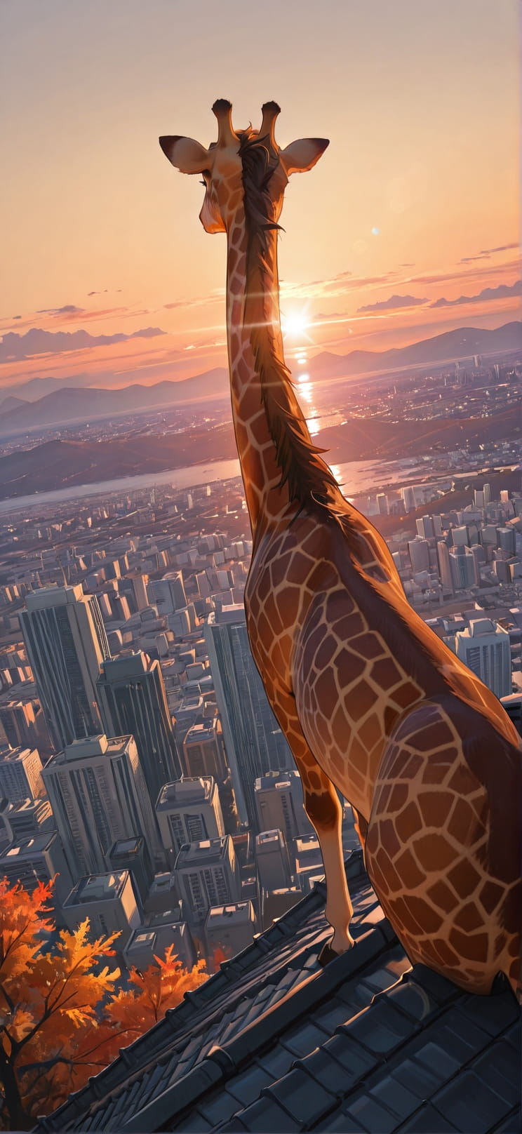 Horizon Orange Afternoon Mountain Autumn Animal mobile wallpaper / スマホ壁紙