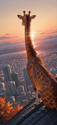 Horizon Orange Afternoon Mountain Autumn Animal mobile wallpaper / スマホ壁紙