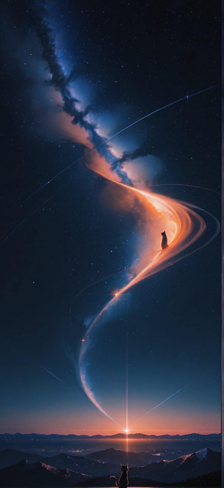 Horizon Orange Night Mountain Spring Animal mobile wallpaper / スマホ壁紙