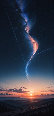 Horizon Orange Sunset Nature Summer Animal mobile wallpaper / スマホ壁紙