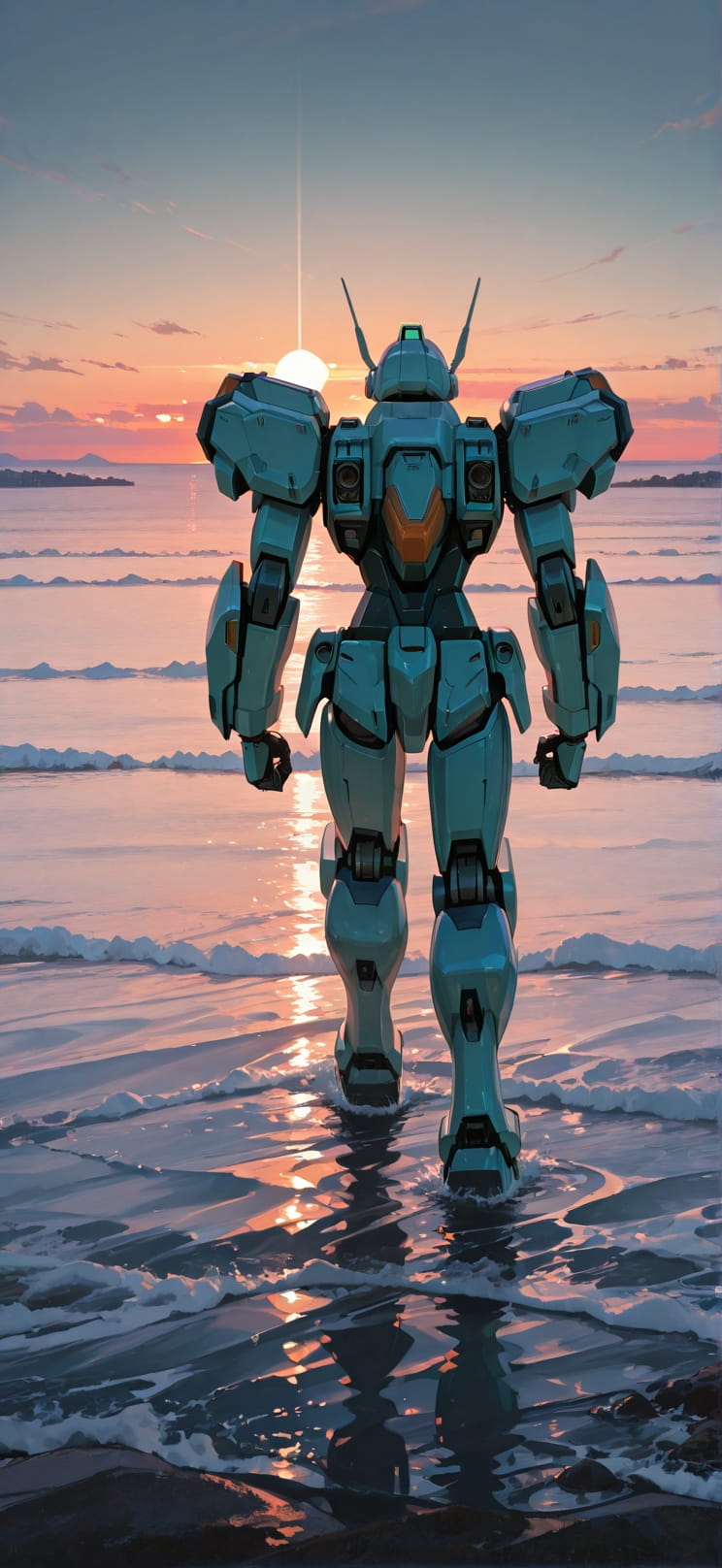 Horizon Orange Sunset Sea Winter Machine mobile wallpaper / スマホ壁紙