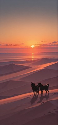 Horizon Orange Sunset Sky Spring Animal mobile wallpaper / スマホ壁紙