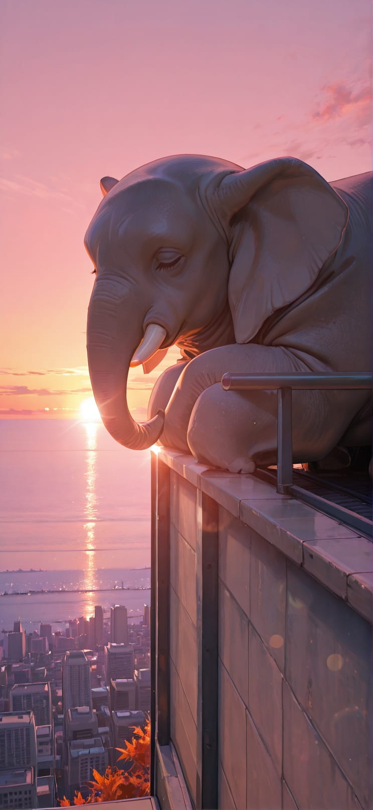 Horizon Pink Sunset Sea Autumn Animal mobile wallpaper / スマホ壁紙