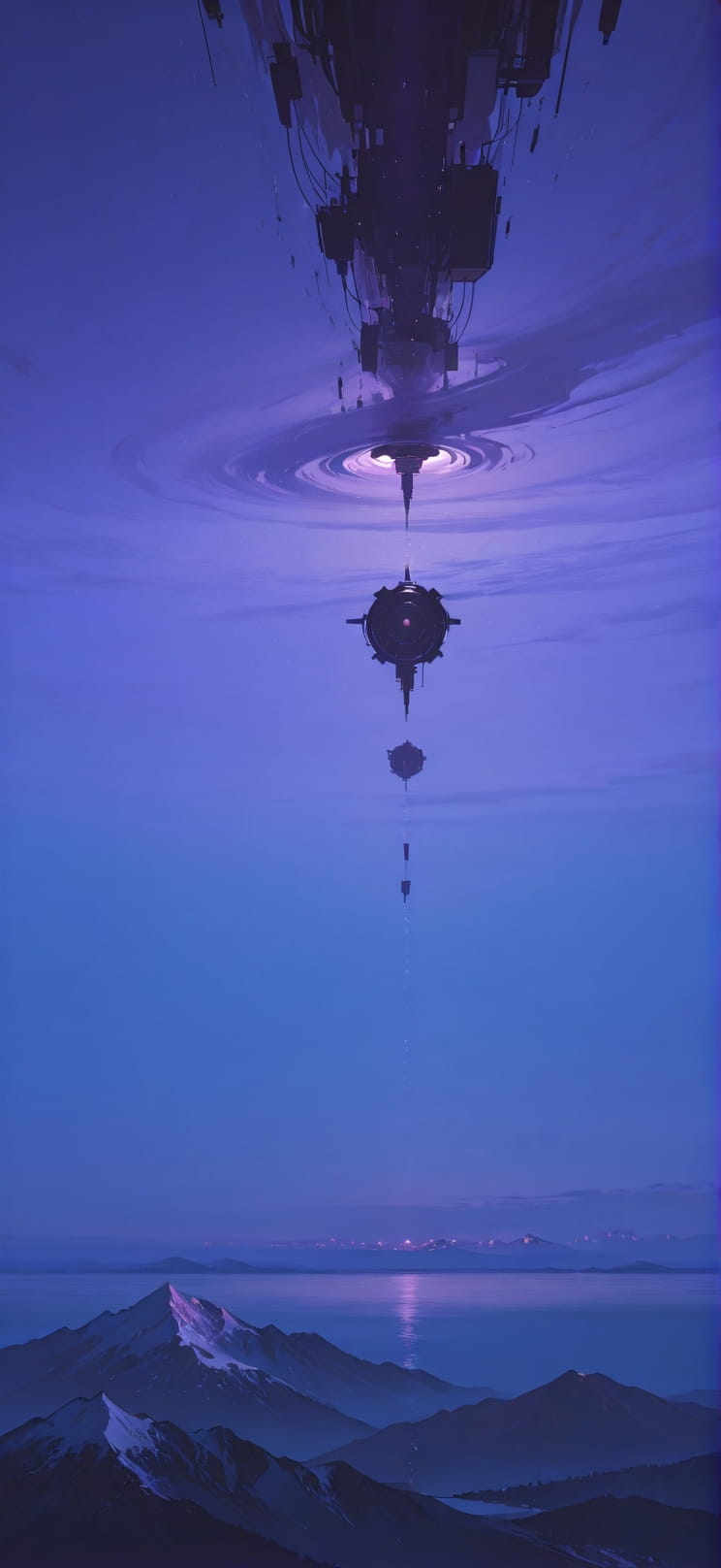 Horizon Purple Night Sea Winter Machine mobile wallpaper / スマホ壁紙