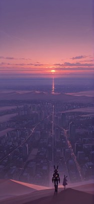 Horizon Purple Sunset City Spring Animal Machine mobile wallpaper / スマホ壁紙