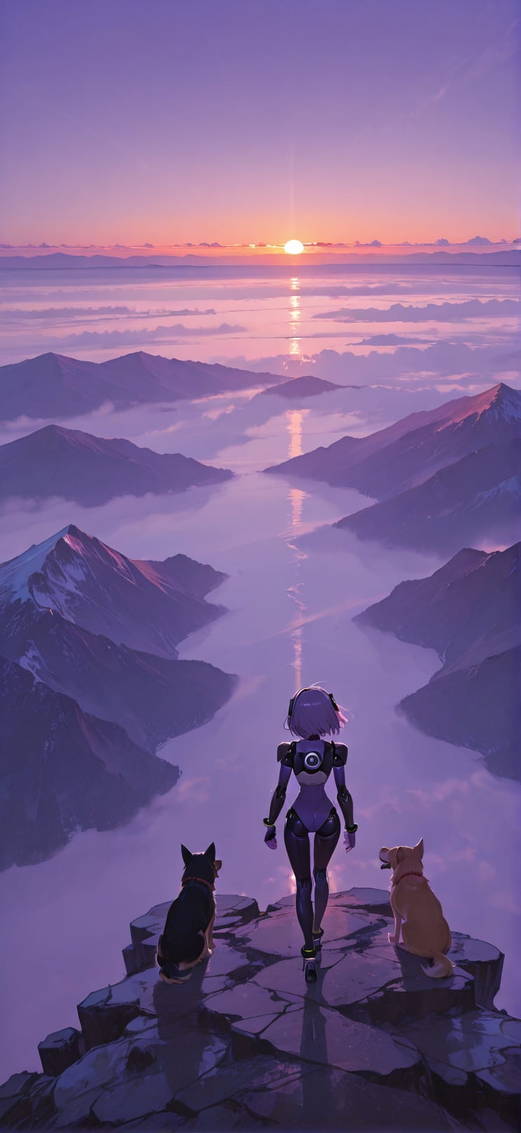 Horizon Purple Sunset Sky Summer Animal Machine mobile wallpaper / スマホ壁紙