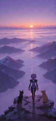 Horizon Purple Sunset Sky Summer Animal Machine mobile wallpaper / スマホ壁紙