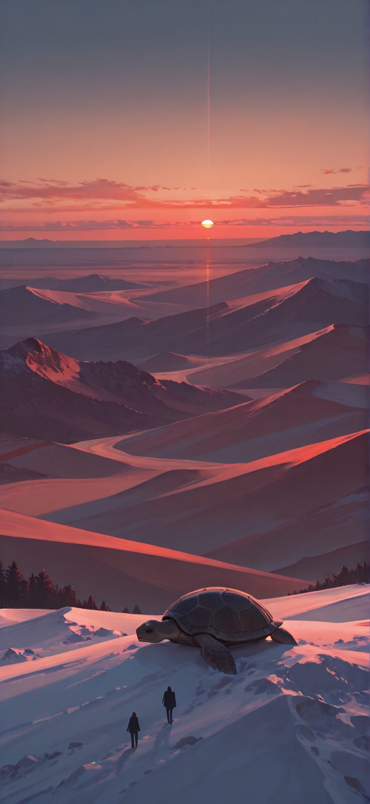 Horizon Red Afternoon Nature Winter Animal mobile wallpaper / スマホ壁紙