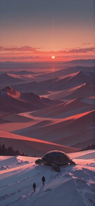 Horizon Red Afternoon Nature Winter Animal mobile wallpaper / スマホ壁紙