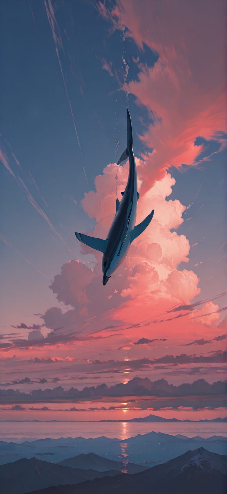 Horizon Red Afternoon Sea Summer Animal Machine mobile wallpaper / スマホ壁紙