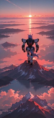 Horizon Red Afternoon Sea Summer Animal Machine mobile wallpaper / スマホ壁紙