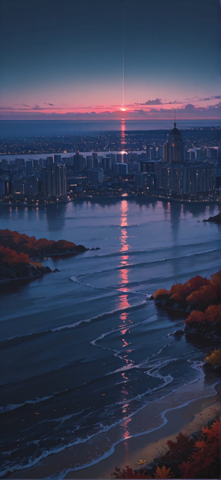 Horizon Red Night City Autumn mobile wallpaper / スマホ壁紙