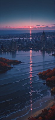 Horizon Red Night City Autumn mobile wallpaper / スマホ壁紙