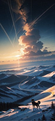 Horizon Yellow Afternoon Nature Winter Animal mobile wallpaper / スマホ壁紙