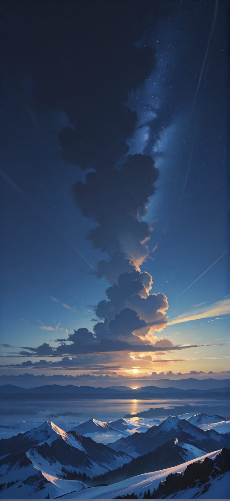 Horizon Yellow Night Mountain Winter mobile wallpaper / スマホ壁紙