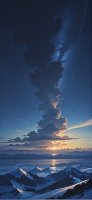 Horizon Yellow Night Mountain Winter mobile wallpaper / スマホ壁紙