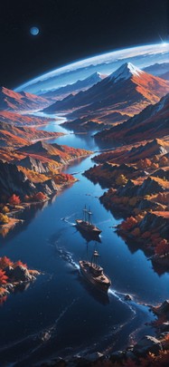 Hormuz Blue Afternoon Mountain Autumn Machine mobile wallpaper / スマホ壁紙