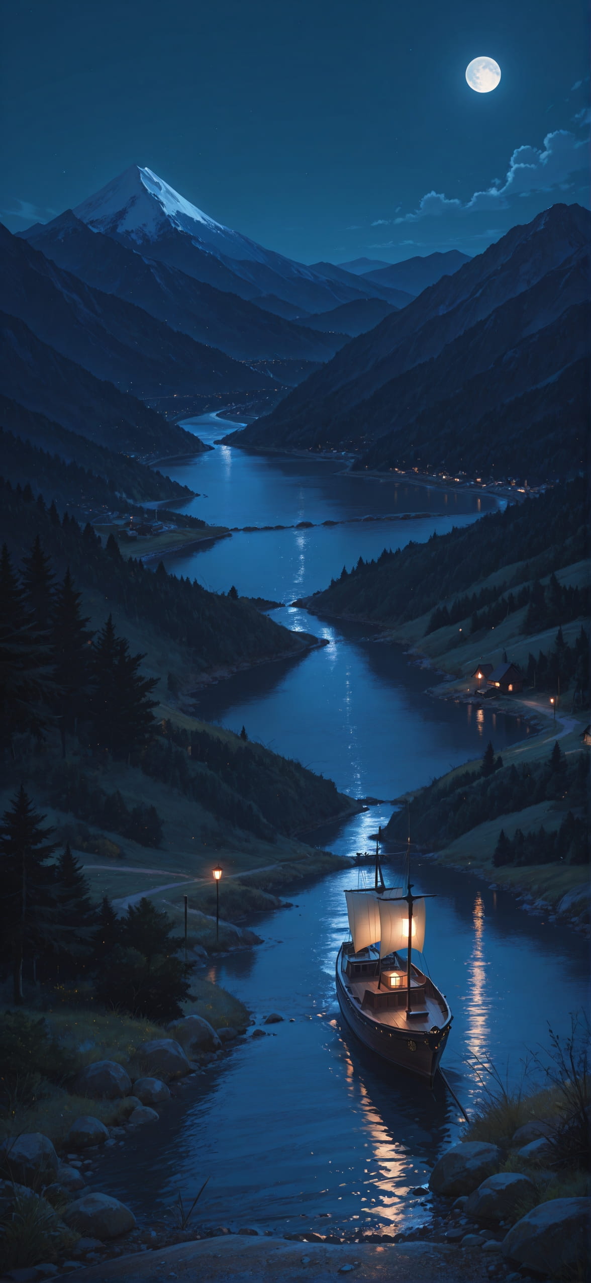 Hormuz Blue Night Mountain Spring mobile wallpaper / スマホ壁紙