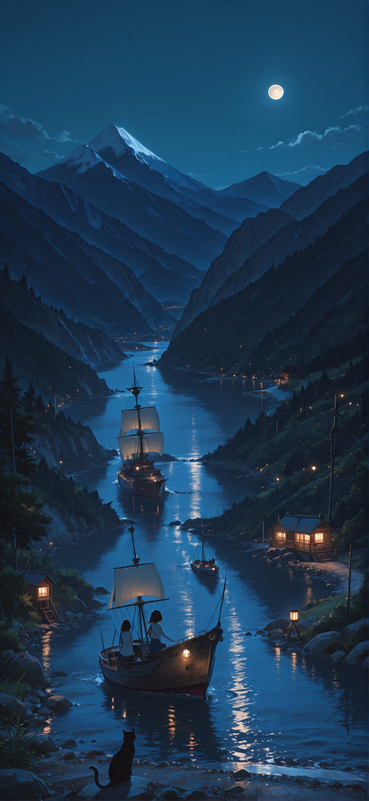 Hormuz Blue Night Mountain Summer Animal Machine mobile wallpaper / スマホ壁紙