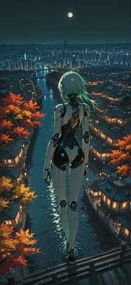 Hormuz Green Night City Autumn Machine mobile wallpaper / スマホ壁紙