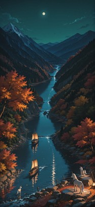 Hormuz Green Night Mountain Autumn Animal mobile wallpaper / スマホ壁紙