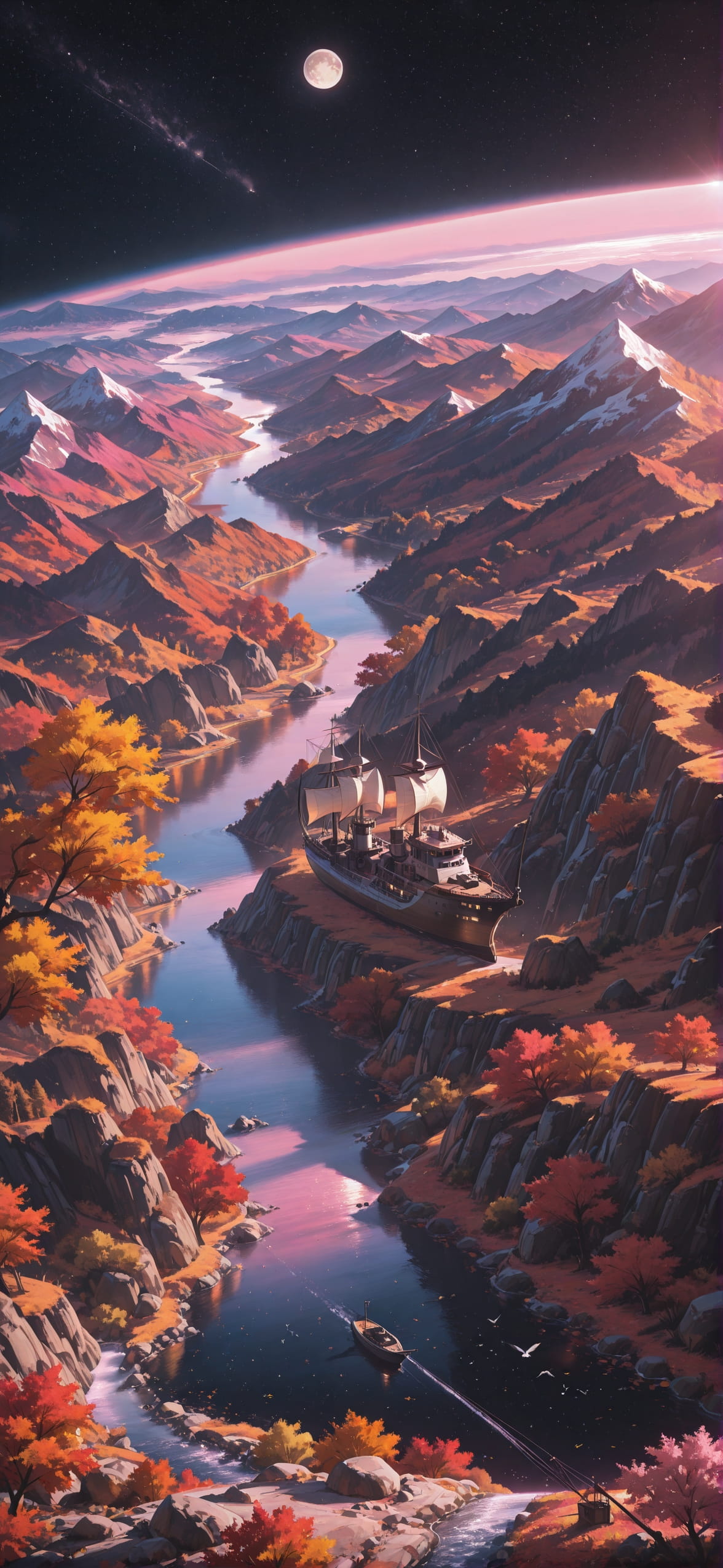 Hormuz Pink Afternoon Mountain Autumn Animal Machine mobile wallpaper / スマホ壁紙