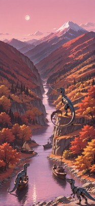 Hormuz Pink Afternoon Mountain Autumn Animal Machine mobile wallpaper / スマホ壁紙