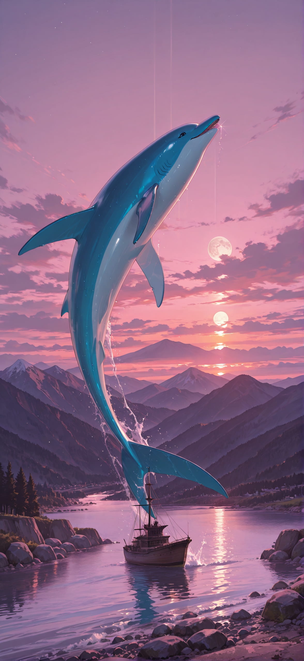 Hormuz Pink Sunset Mountain Summer Animal mobile wallpaper / スマホ壁紙