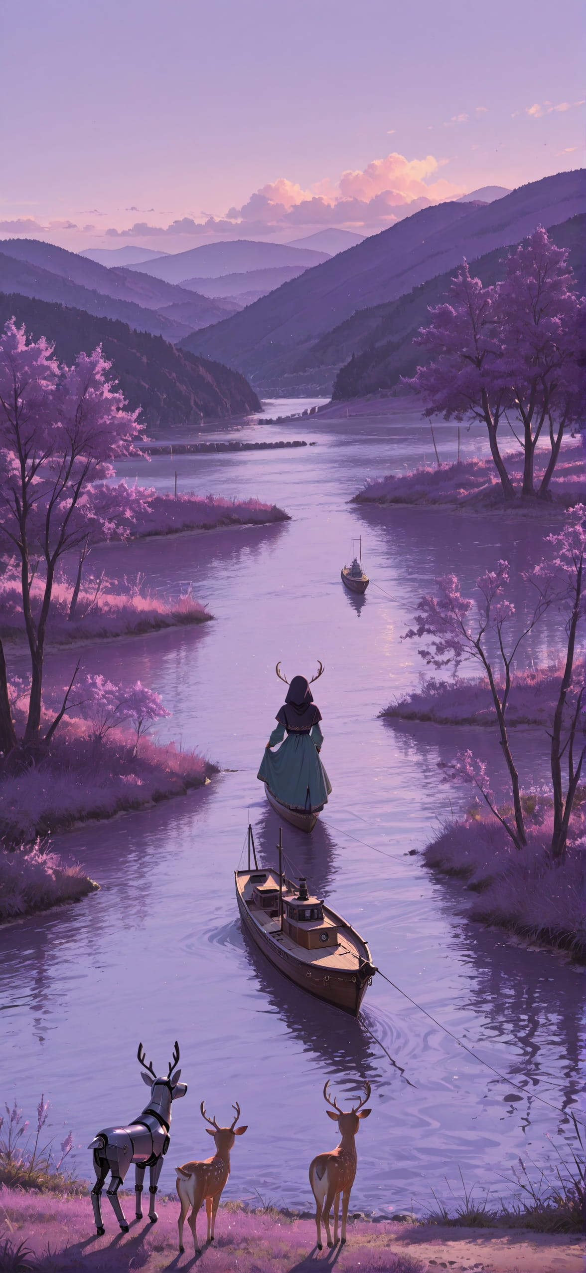 Hormuz Purple Afternoon Sea Spring Animal Machine mobile wallpaper / スマホ壁紙