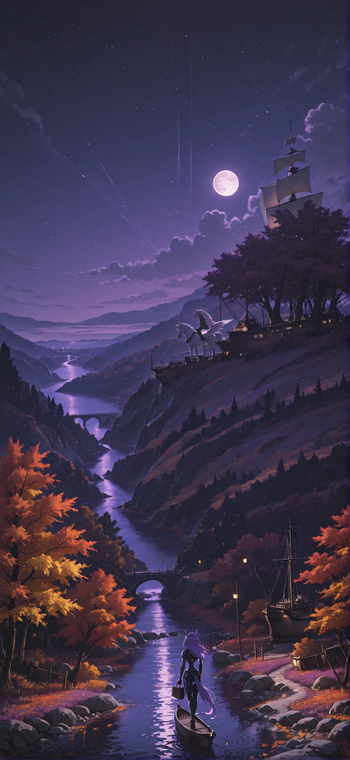 Hormuz Purple Night Sky Autumn Animal Machine mobile wallpaper / スマホ壁紙