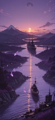 Hormuz Purple Sunset Mountain Summer Animal Machine mobile wallpaper / スマホ壁紙