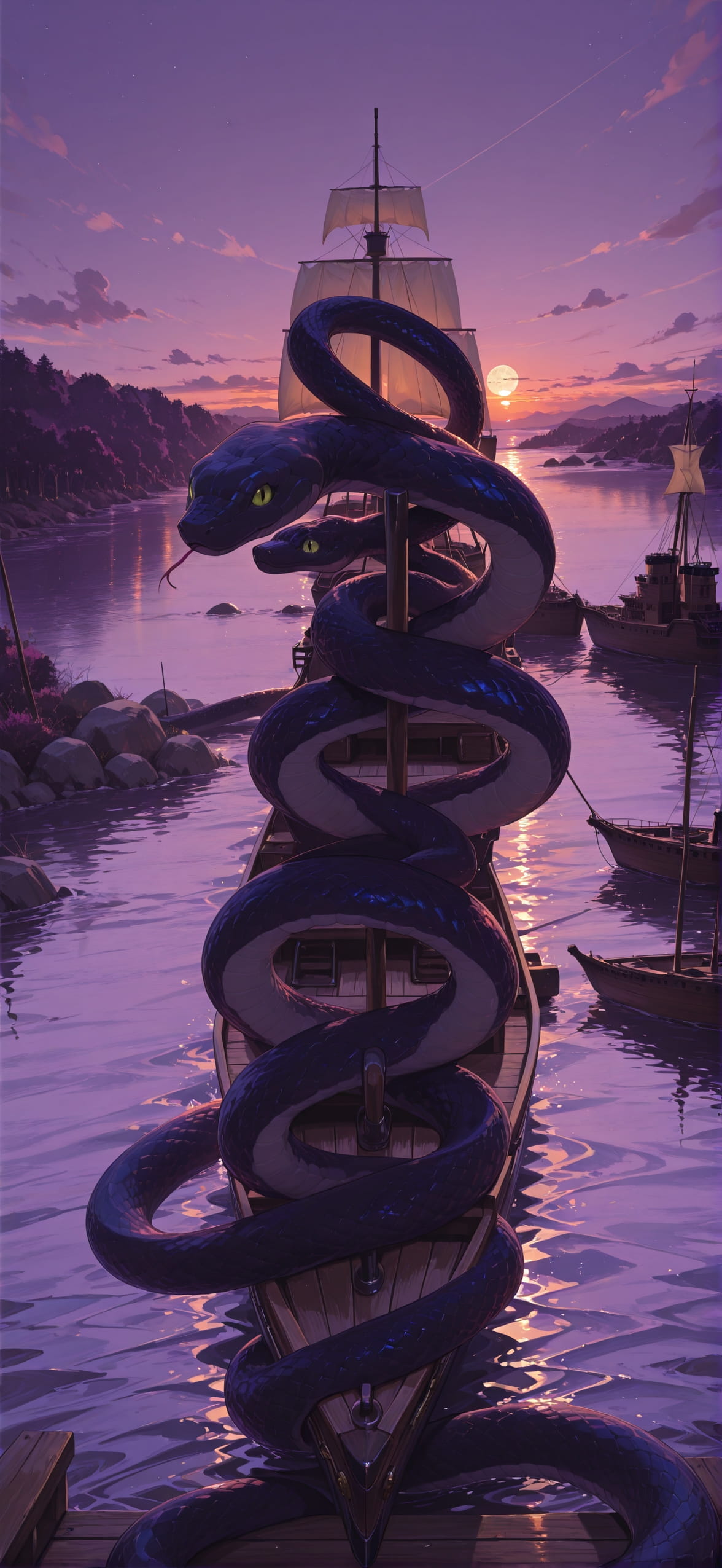 Hormuz Purple Sunset Sky Summer Animal mobile wallpaper / スマホ壁紙