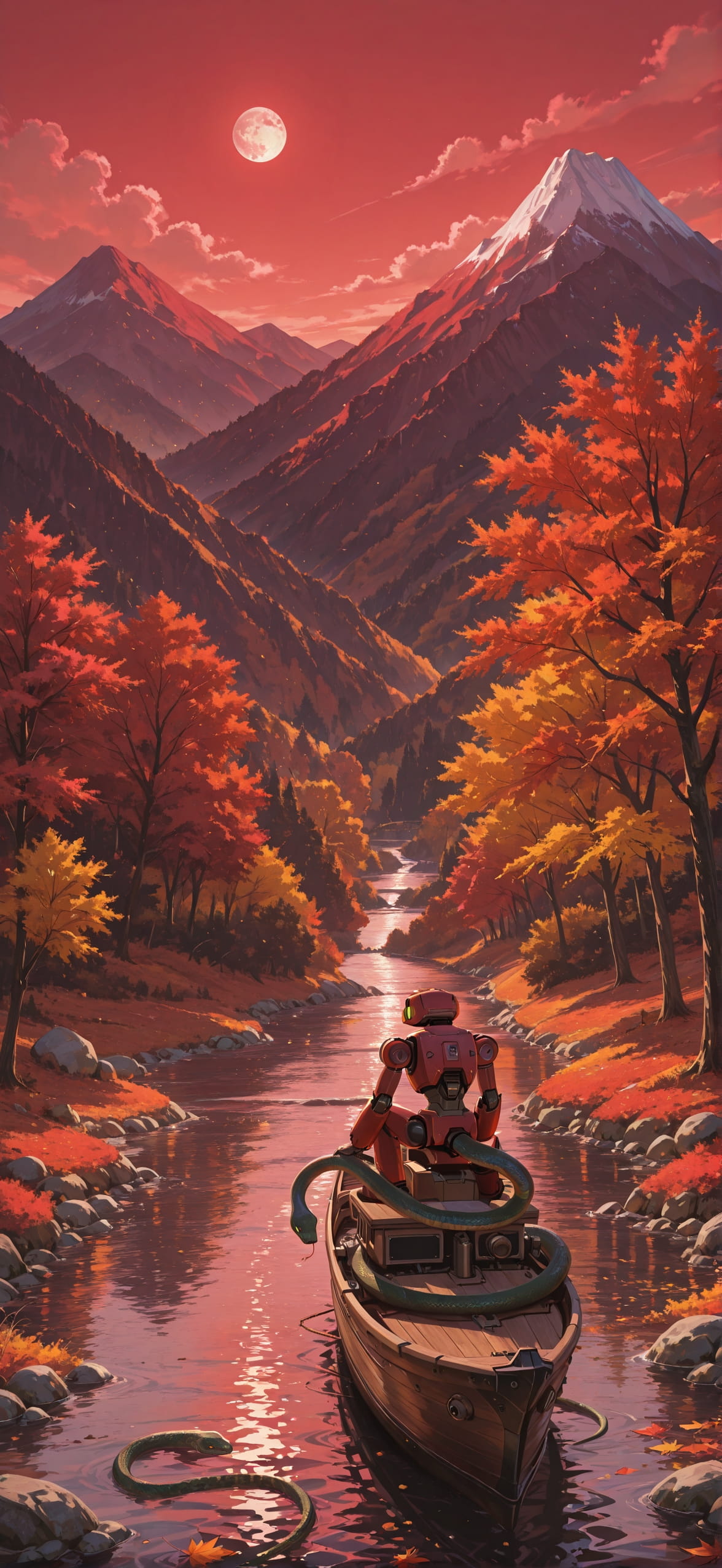 Hormuz Red Afternoon Mountain Autumn Animal Machine mobile wallpaper / スマホ壁紙