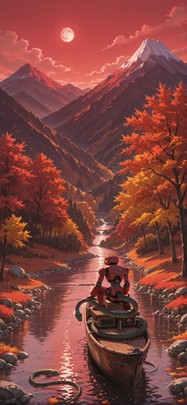 Hormuz Red Afternoon Mountain Autumn Animal Machine mobile wallpaper / スマホ壁紙