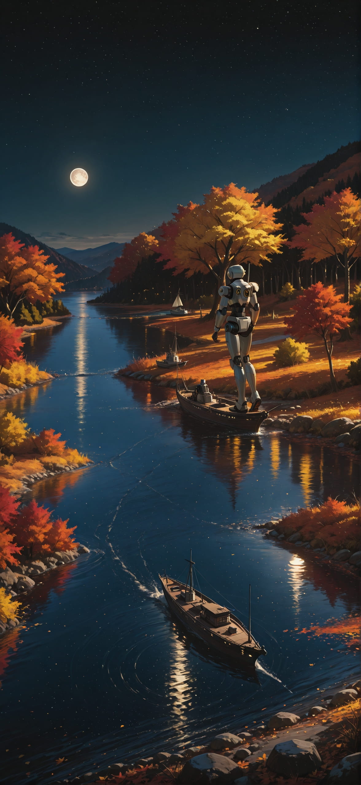 Hormuz Yellow Night Sea Autumn Machine mobile wallpaper / スマホ壁紙