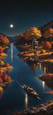 Hormuz Yellow Night Sea Autumn Machine mobile wallpaper / スマホ壁紙