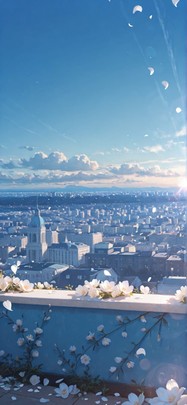 Ivory Blue Afternoon City Spring mobile wallpaper / スマホ壁紙