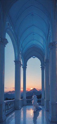 Ivory Blue Sunset Mountain Spring Animal mobile wallpaper / スマホ壁紙