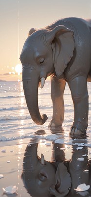 Ivory Brown Afternoon Sea Winter Animal mobile wallpaper / スマホ壁紙