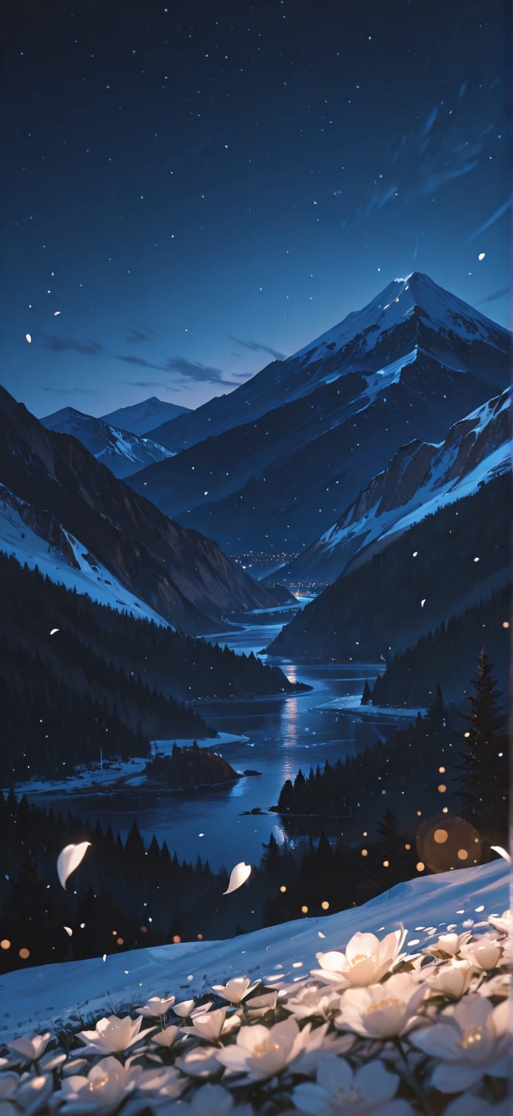 Ivory Brown Night Mountain Winter mobile wallpaper / スマホ壁紙