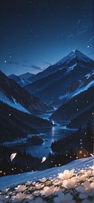 Ivory Brown Night Mountain Winter mobile wallpaper / スマホ壁紙