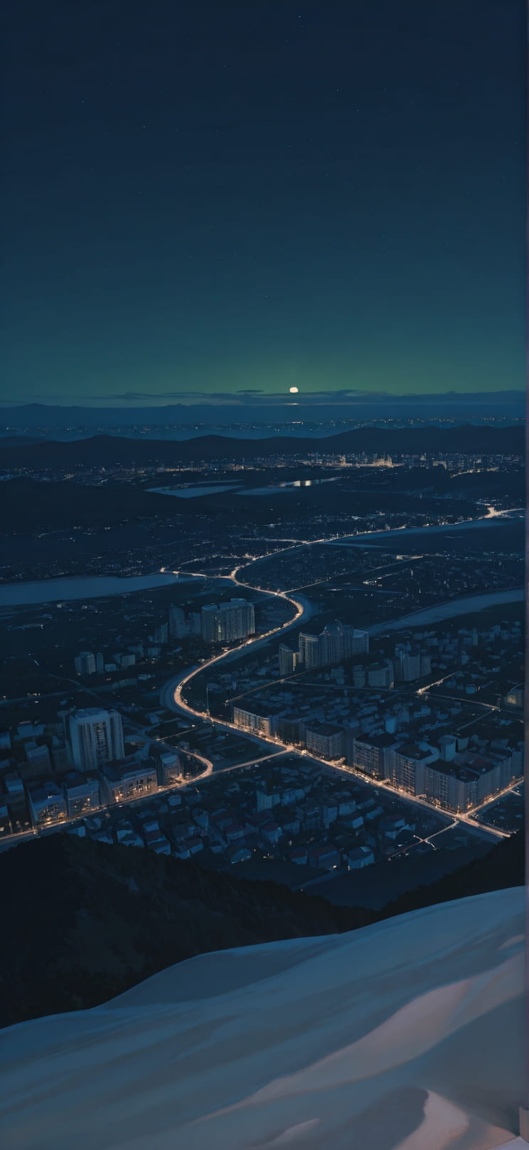 Ivory Green Night City Summer mobile wallpaper / スマホ壁紙