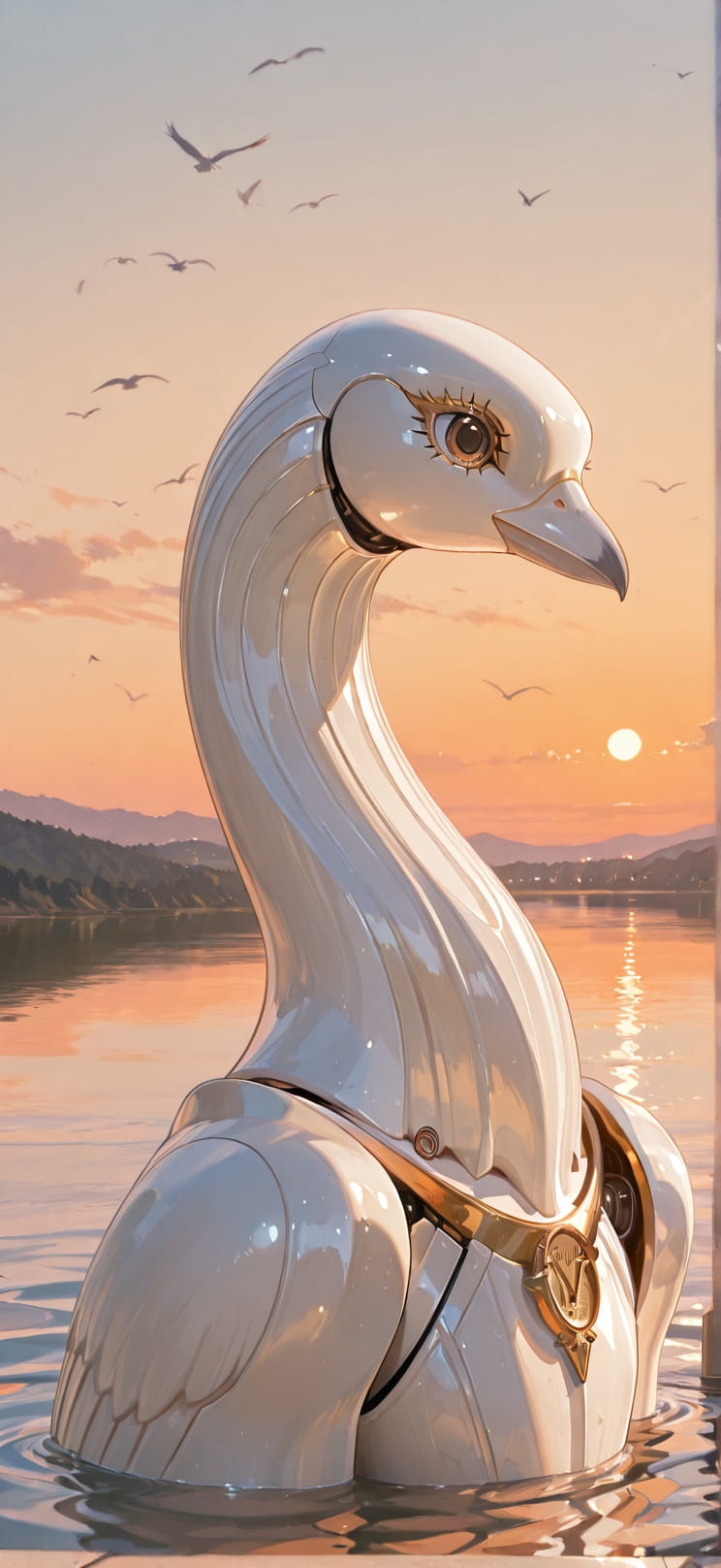 Ivory Orange Afternoon Sea Summer Animal Machine mobile wallpaper / スマホ壁紙