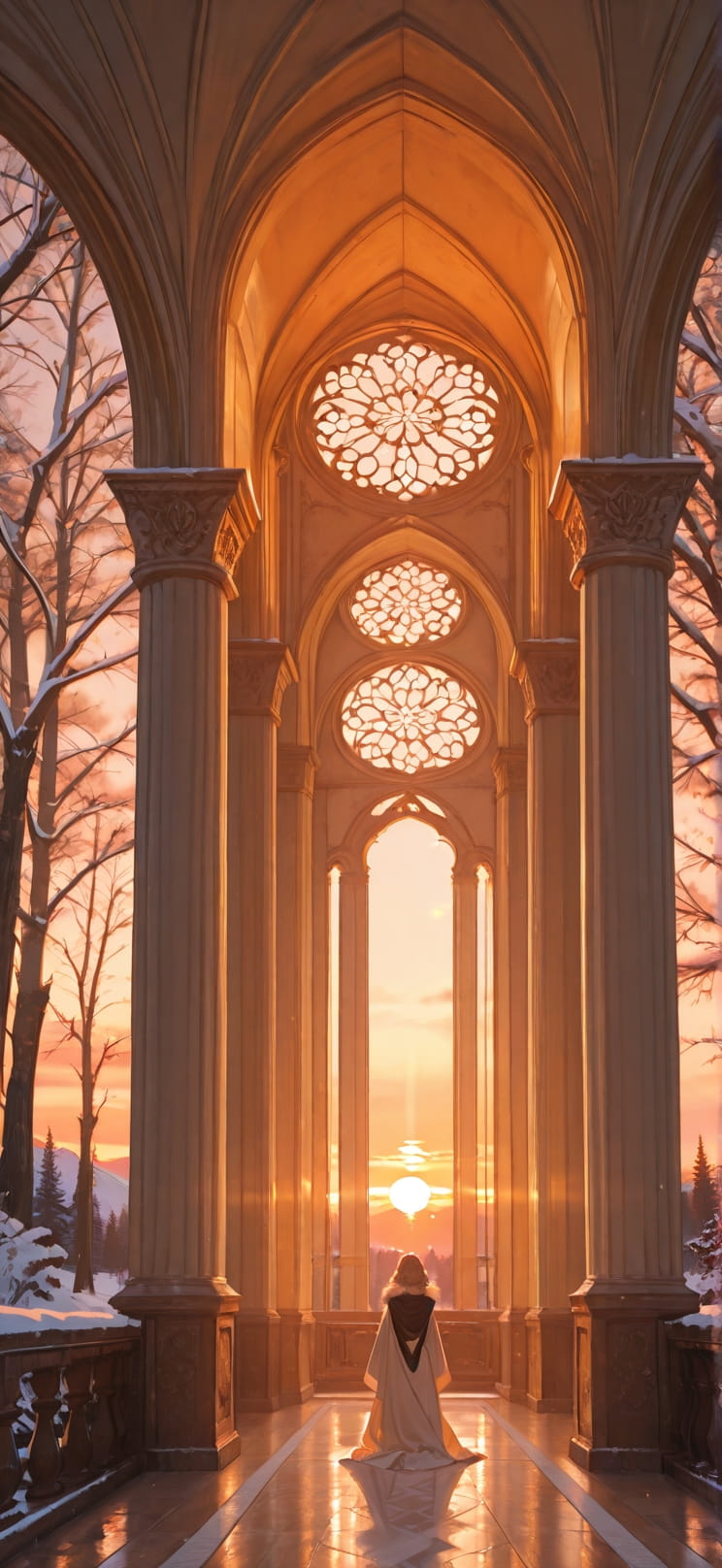 Ivory Orange Sunset Nature Winter mobile wallpaper / スマホ壁紙