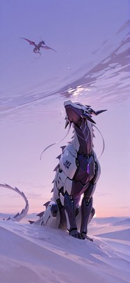 Ivory Purple Afternoon Sea Winter Animal Machine mobile wallpaper / スマホ壁紙