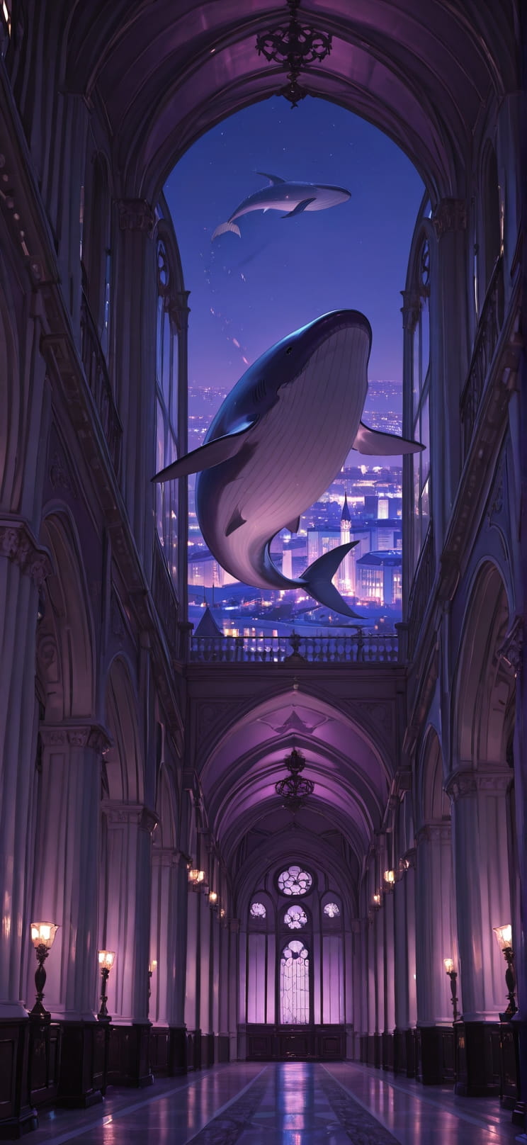 Ivory Purple Night City Spring Animal mobile wallpaper / スマホ壁紙