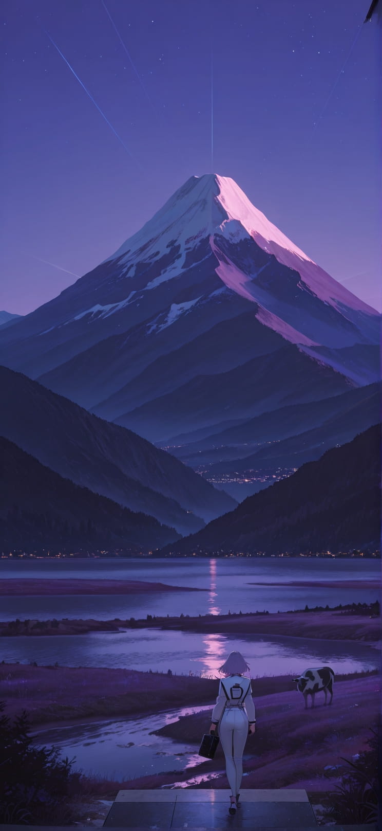 Ivory Purple Night Mountain Summer Animal mobile wallpaper / スマホ壁紙