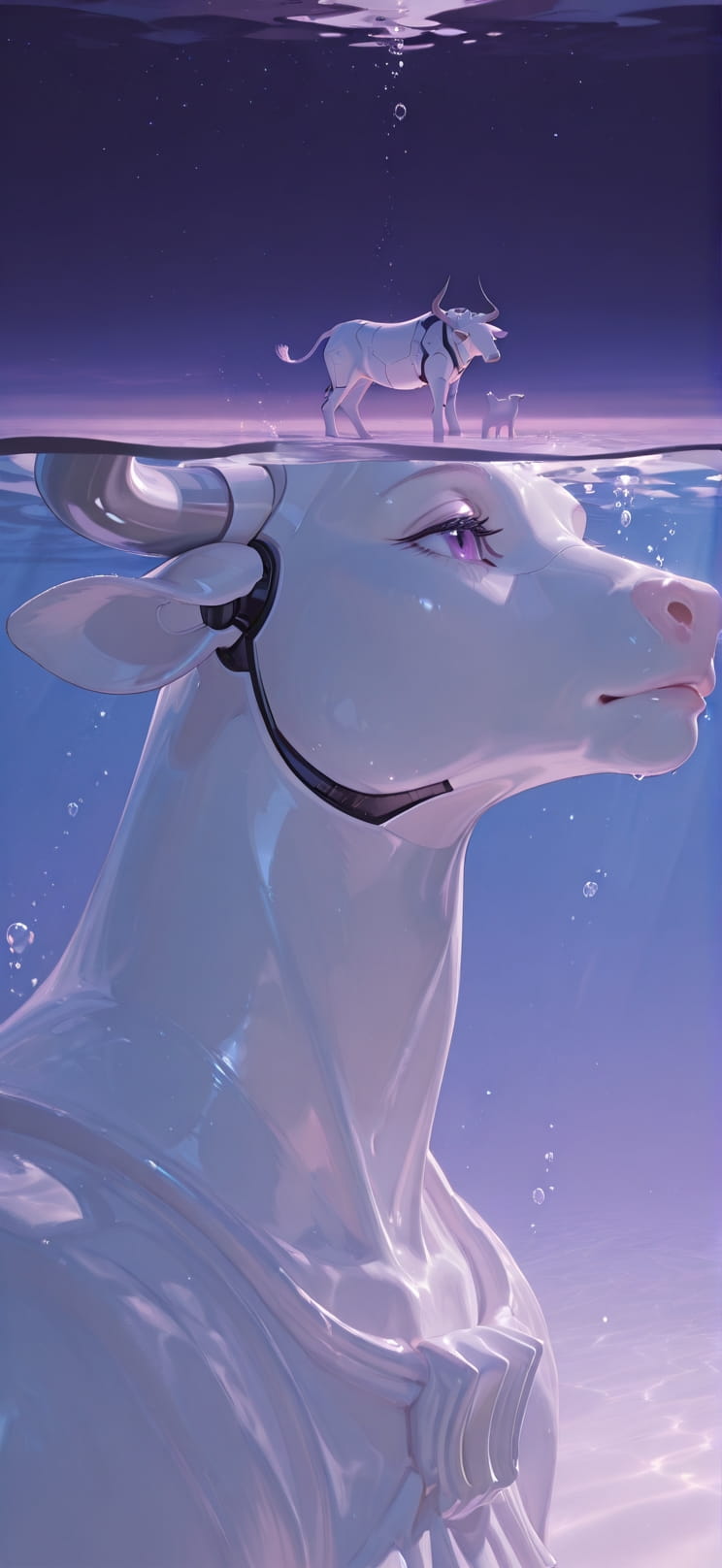 Ivory Purple Night Sea Winter Animal Machine mobile wallpaper / スマホ壁紙