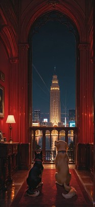 Ivory Red Night City Summer Animal Machine mobile wallpaper / スマホ壁紙